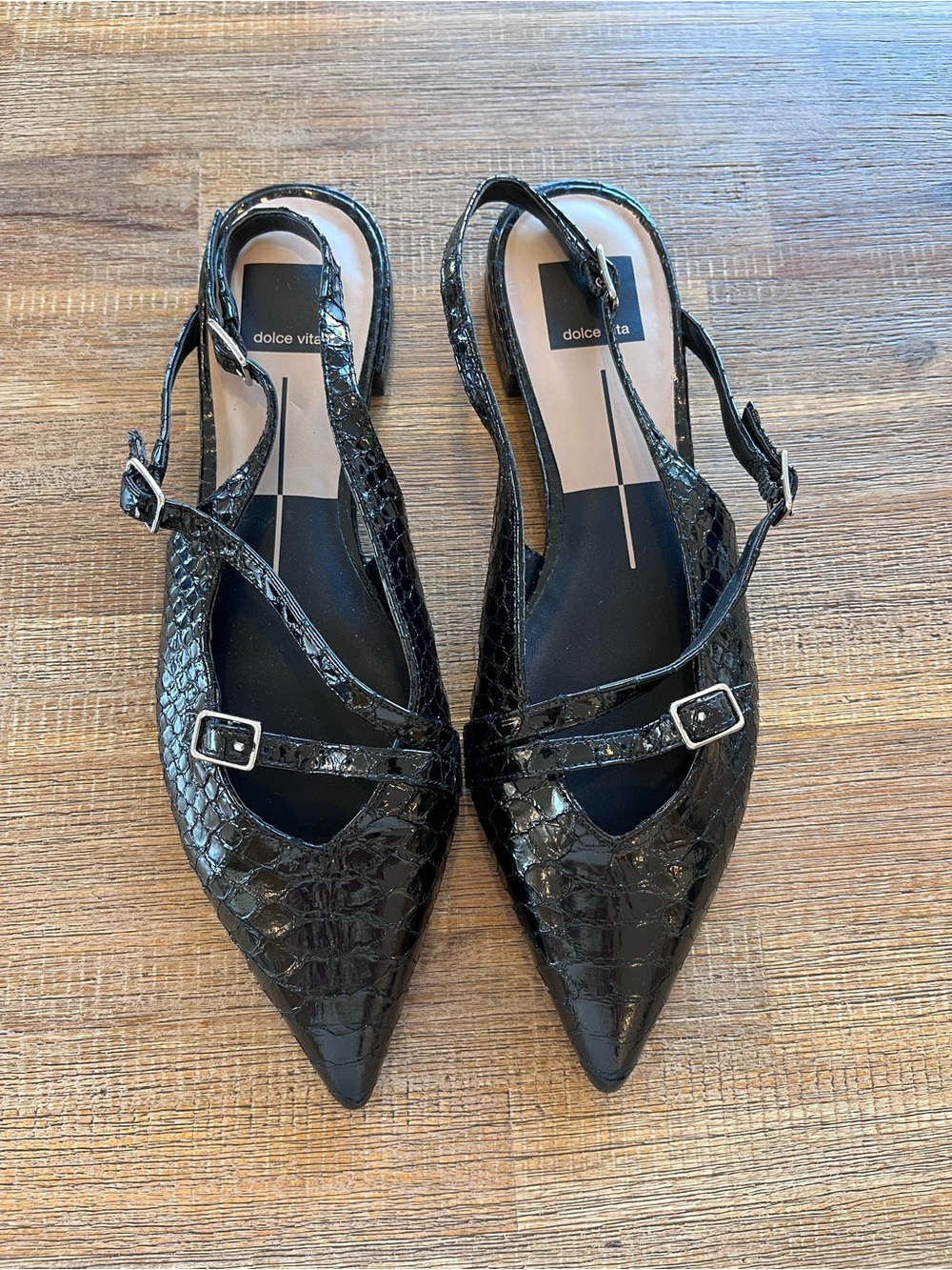 Dolce Vita Snakeskin Pointed Toe Slingback Flats